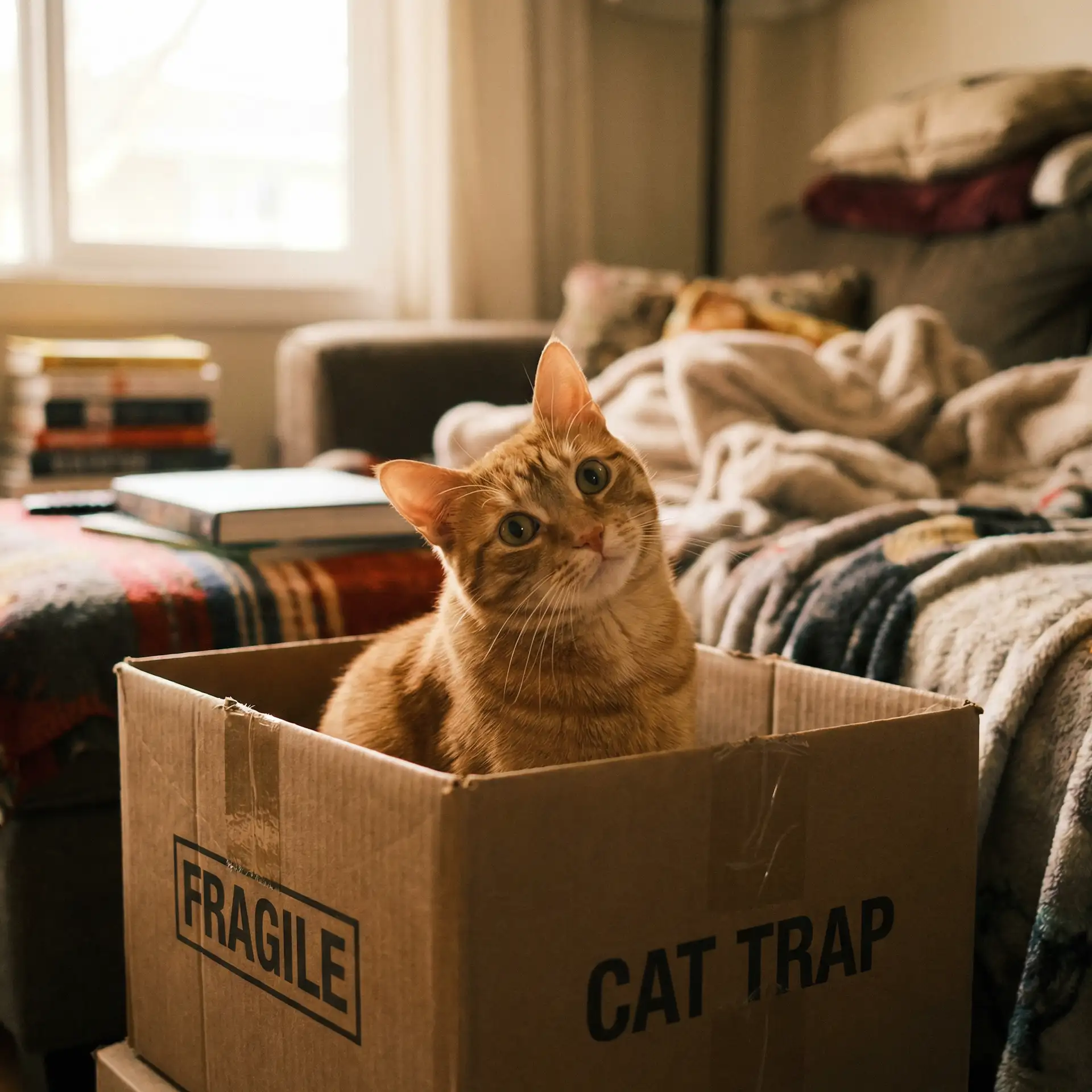 橘猫躲在纸箱里 - 不知火舞三个小男孩